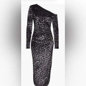 Ramy Brook Shimmering velvet burnout Black One-Shoulder Dress